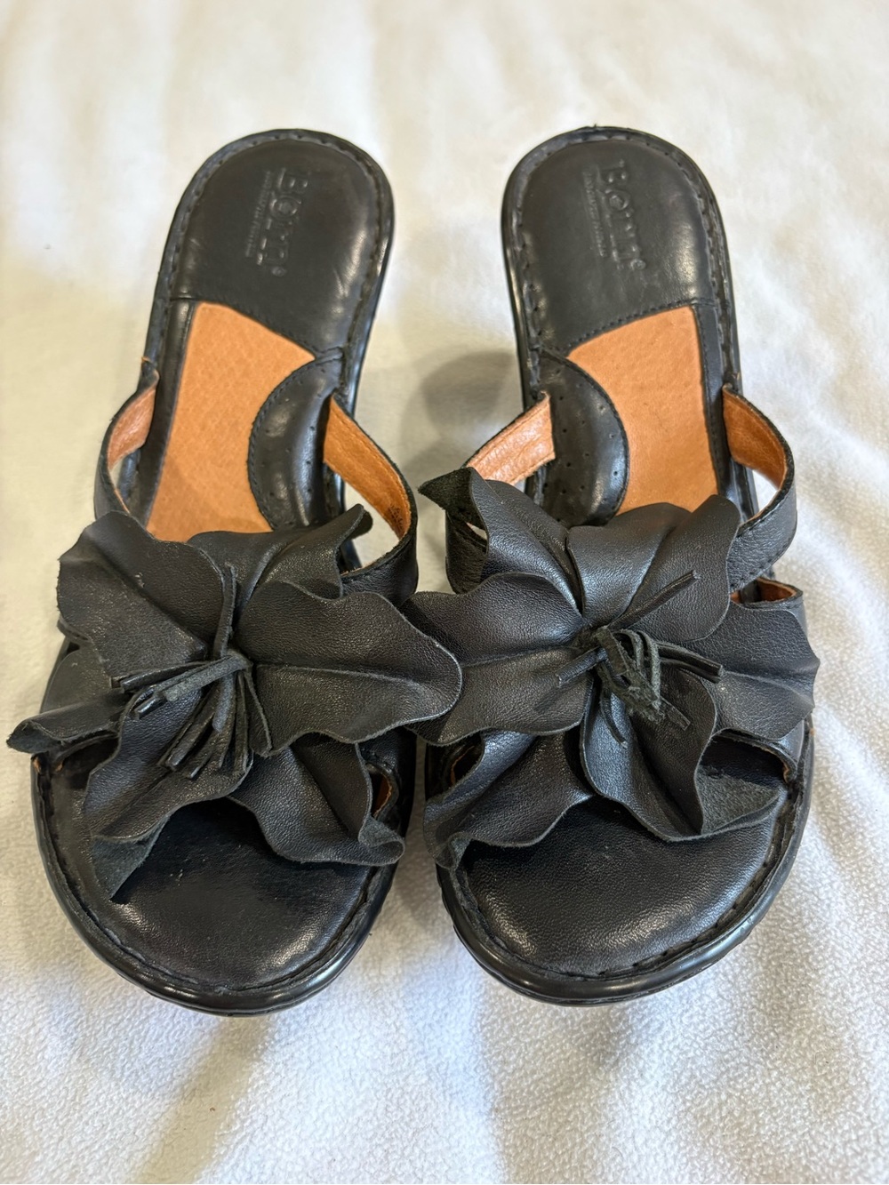 Vintage Born Black Floral Slide Wedge Sandals